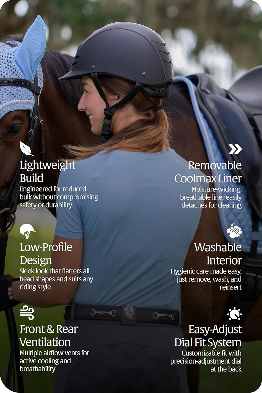 Equinavia Gardian Riding Helmet - Lightweight, Low-Profile Design with Airflow Vents, Easy-Adjust Dial, Removable Coolmax® Liner, ASTM F1163-23/SEI Certified