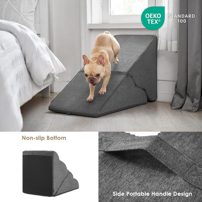 EHEYCIGA Curved Foldable Dog Stairs Ramp for High Beds 19.7" H, 4-Step Dog Steps for Small Dogs and Cats, Pet Stairs for High Bed Climbing, Non-Slip Balanced Pet Step Indoor, Grey