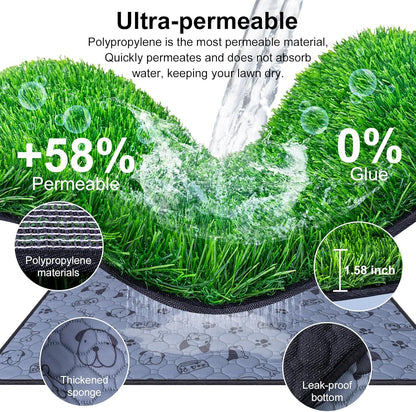 Pee Pads for Dogs with Fake Grass, 32" x 24" Indoor Artificial Grass for Dogs Potty, Lawn Pee Pads for Doggie Washable, Reusable and Lawn for Replacement, Puppy Training Litter Box for Outdoor Patio