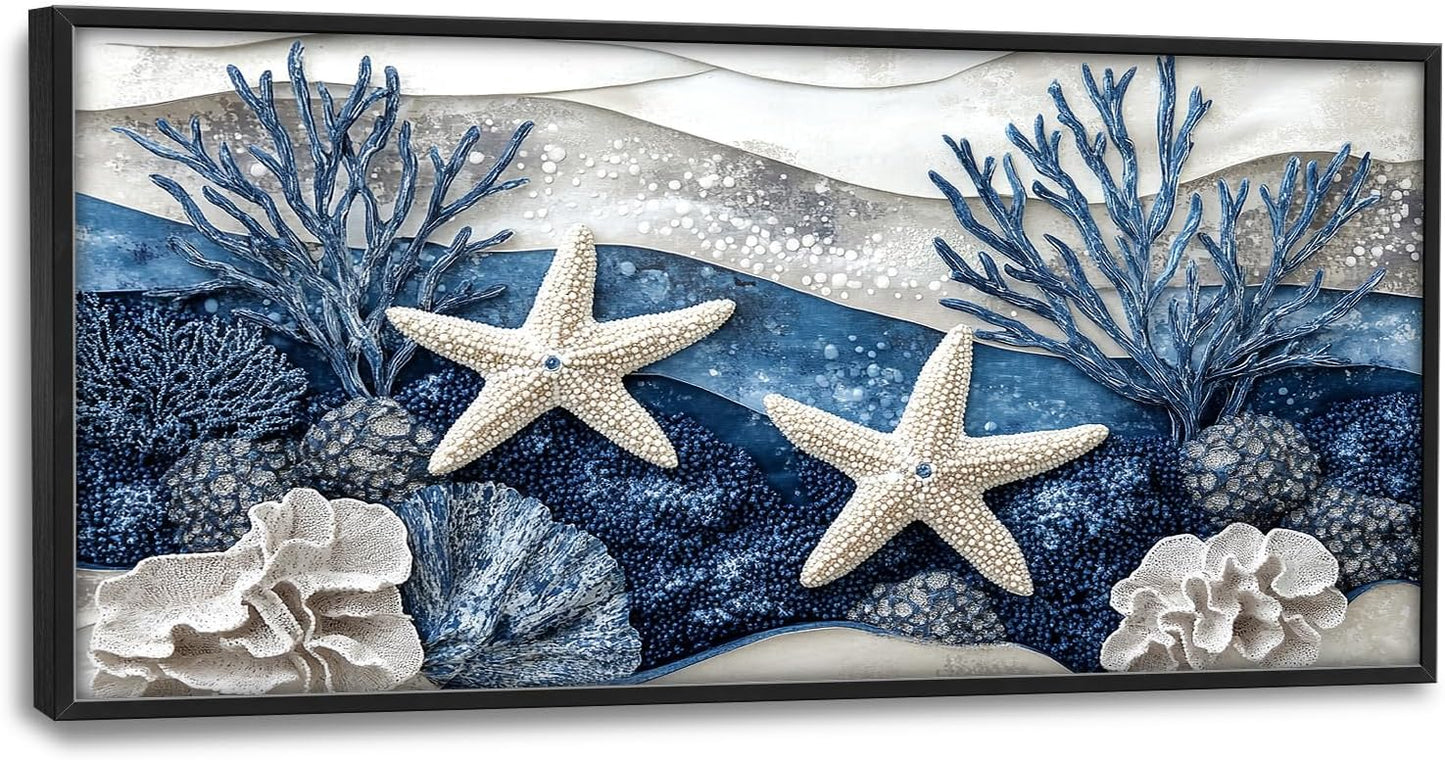 Large Starfish Nautical Wall Art for Living Room, Ocean Canvas Oversized Wall Decor, Sea Animal Modern Framed Pictures Painting Print Artwork for Bedroom Office 60"L x 30"W