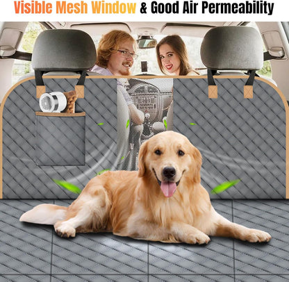 Dog Car Seat Cover for Back Seat, Dog Car Bed Cover with Strong Hard Bottom, Back Seat Extender Hammock for SUV Truck,4 Panels Gray Color