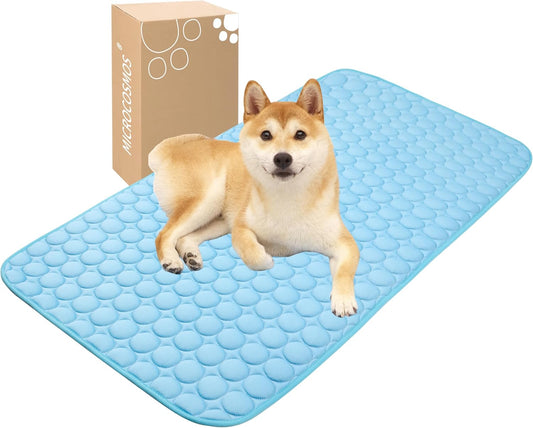 MICROCOSMOS Summer Cooling Mat & Sleeping Pad- Water Absorption Top, Materials Safe, Easy Carry, EZ Clean. Keep Cooling for Pets, Kids and Adults.(Blue, 48" x24")