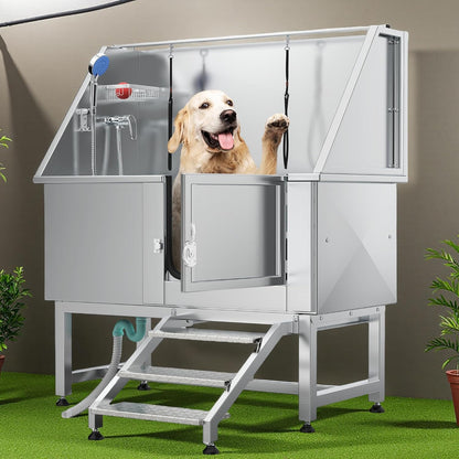YITAHOME Professional Dog Bathtub 50in, Stainless Steel 304 Pet Grooming Station with Right Door & Floor Grate, Ideal for Large to Small Pets, Indoor & Outdoor Use