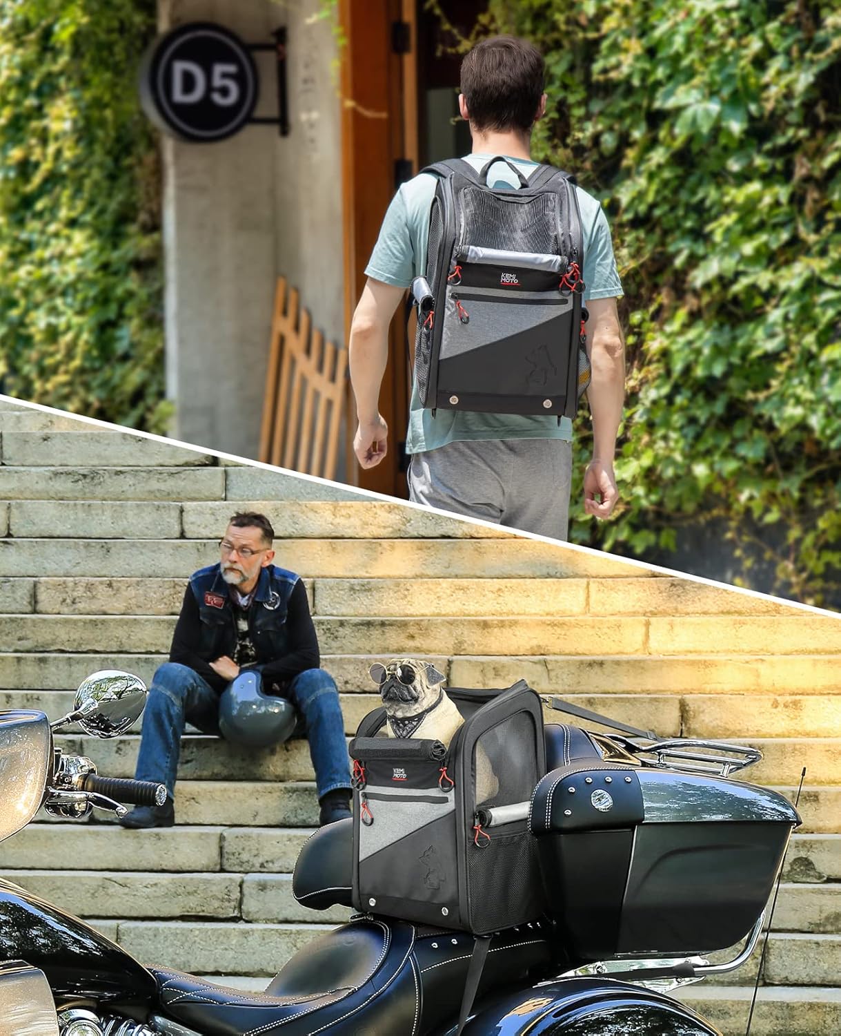 KEMIMOTO Motorcycle Dog Cat Carrier Bags Upgraded for Less Than 20 lbs Pets Carriers Portable Capacity Folding Backpack for Street Glide Road King with Passenger Seat Touring Trike Models Can AMS