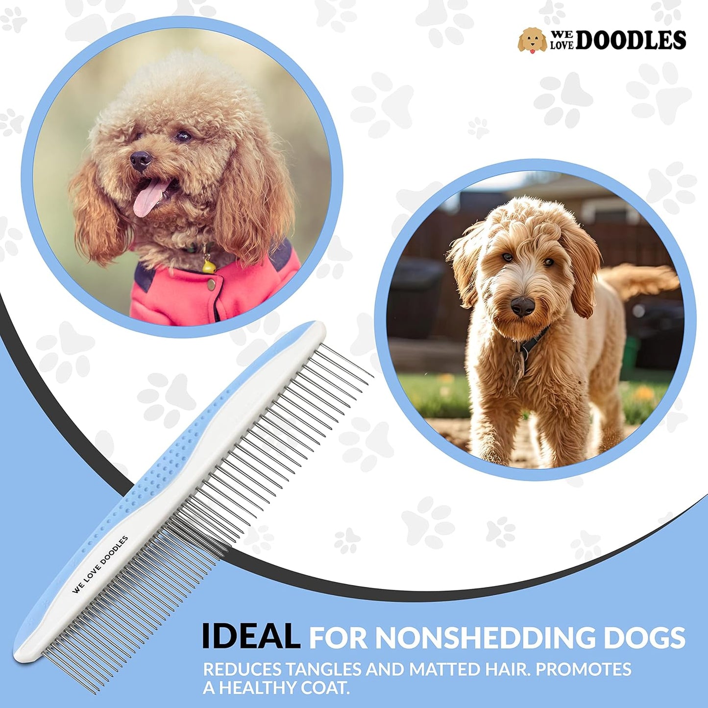 We Love Doodles Large Metal Dog Grooming Comb & Dog Detangler Spray - Removes Tangles & Matts, Dematting Pet Combs, Detangler For Matted Hair, Dog Detangling Spray, Dematting Spray & Tangle Remover