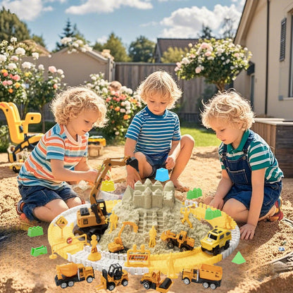 Sand Construction Kit, 2.2lbs Play Sand with Sandbox, 1 Toy Mat 8 Alloy Construction Trucks Race Tracks 10 Sand Molds Sensory Bin Toys for Toddlers Boys Girls Ages 3-8