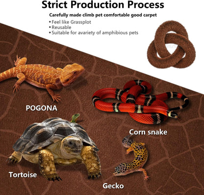 2 Pack Reptile Carpet Desert Reptile Mat & Reversible Substrate, Terrarium Liner Bedding, for Lizard,Chameleon,Gecko,Snake,Ceratophrys with Tweezers Feeding Tong (10 Gallon(21.5x11.5in))