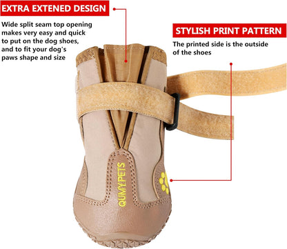 QUMY Dog Shoes for Large Dogs, Medium Dog Boots & Paw Protectors for Winter Snowy Day, Summer Hot Pavement, Water-Resistant in Rainy Weather, Outdoor Walking, Indoor Hardfloors Skid-Resistant Sole