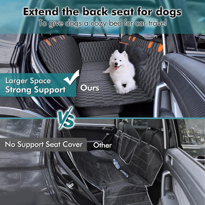 Back Seat Extender for Dogs-Supports 400lb,Hard Bottom Dog Car Seat Cover for Back Seat -Detachable,Scratch Proof Nonslip,Dog Hammock for Car,Truck with Anti-Slip Dispensing