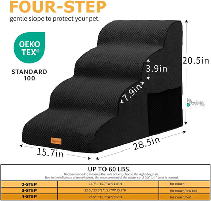 Topmart High Density Foam Dog Steps 4 Tiers,Extra Wide Deep Pet Steps,Non-Slip Dog Stairs Ramp for Bed,Soft Foam Cat Ladder,Best for Older Injured,Older Pets,Cats with Joint Pain