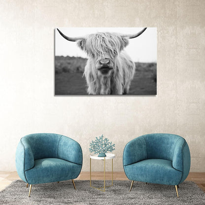 XXMWallArt FC3669 Highland Cow Canvas Art - Black and White Animal Wall Art for Living Room, Bedroom, Office Decor