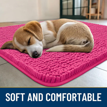 Smiry Dog Door Mat for Muddy Paws 48x30, Absorbs Moisture and Dirt Doormat, Non-Slip Washable Quick Dry Chenille Front Door Mat Indoor Entrance, Entryway Carpet for Inside Floor, Hot Pink