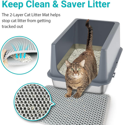 LIHONG Stainless Steel Litter Box with Lid, XL Metal Cat Litter Tray for Indoor Cats, Enclosure Cat Litter Pan for Large Cats, Non-Sticky Large Kitty Litter Box, Anti-Leakage, 23.5" X 15.6" X 12"