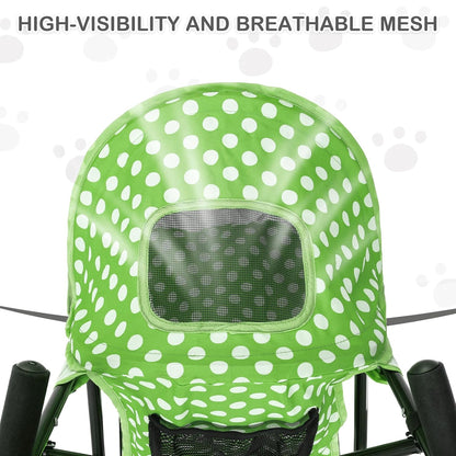 MoNiBloom 4 Wheels Pet Stroller, Easy-Fold Umbrella Shaped Dog Cat Jogger Stroller w/Storage Bag & Visible Mesh for Small/Medium Dogs Cats Lawn Green Polka Dots