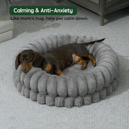 BALANCE Luxury Donut Dog Bed, 23 Inches Round Dog Beds for Small Dogs Washable, Orthopedic Calming Pet Bed for Puppy and Cats with Anti-Slip Bottom, Gray