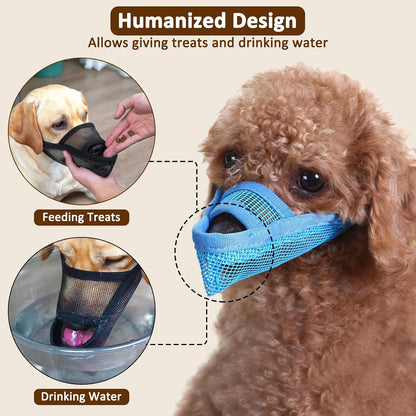 Crazy Felix Nylon Dog Muzzle for Small Medium Large Dogs Dachshund Beagle Poodle Labrador, Air Mesh Breathable and Drinkable Pet Mouth Guard for Anti-Biting Chewing Scavenging(L, Blue)