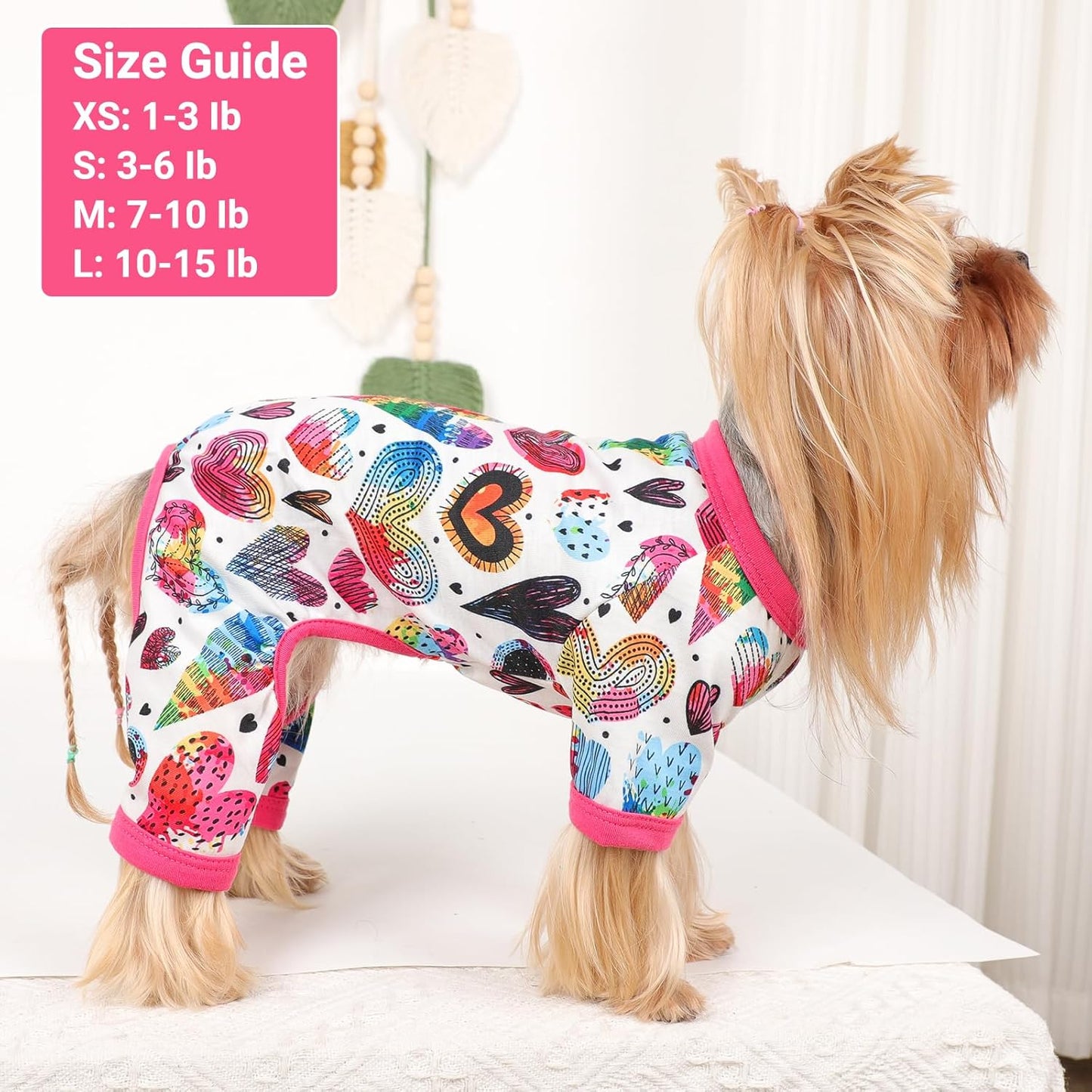 Dog Pajamas Small Sized Dogs Stretchable Summer Dog Clothes Pjs 4 Legs Girl Boy Cute Soft Puppy Outfits Doggie Cat Jammies Jumpsuit Sleeper for Pet (Love Heart, Large)