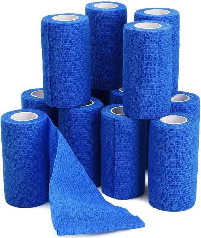 TOBWOLF 12PCS Self Adhesive Bandage, 4" x5yd / 10cmx4.5m Elastic Cohesive Bandage Wrap Athletic Gauze Roll, Non Woven Bandage Tape for Wrist Ankle Knee Leg Sprains Swelling - Navy Blue