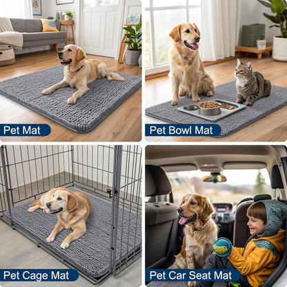 Smiry Dog Door Mat for Muddy Paws 59x24, Absorbs Moisture and Dirt Doormat, Non-Slip Washable Quick Dry Chenille Front Door Mat Indoor Entrance, Entryway Carpet for Inside Floor, Grey