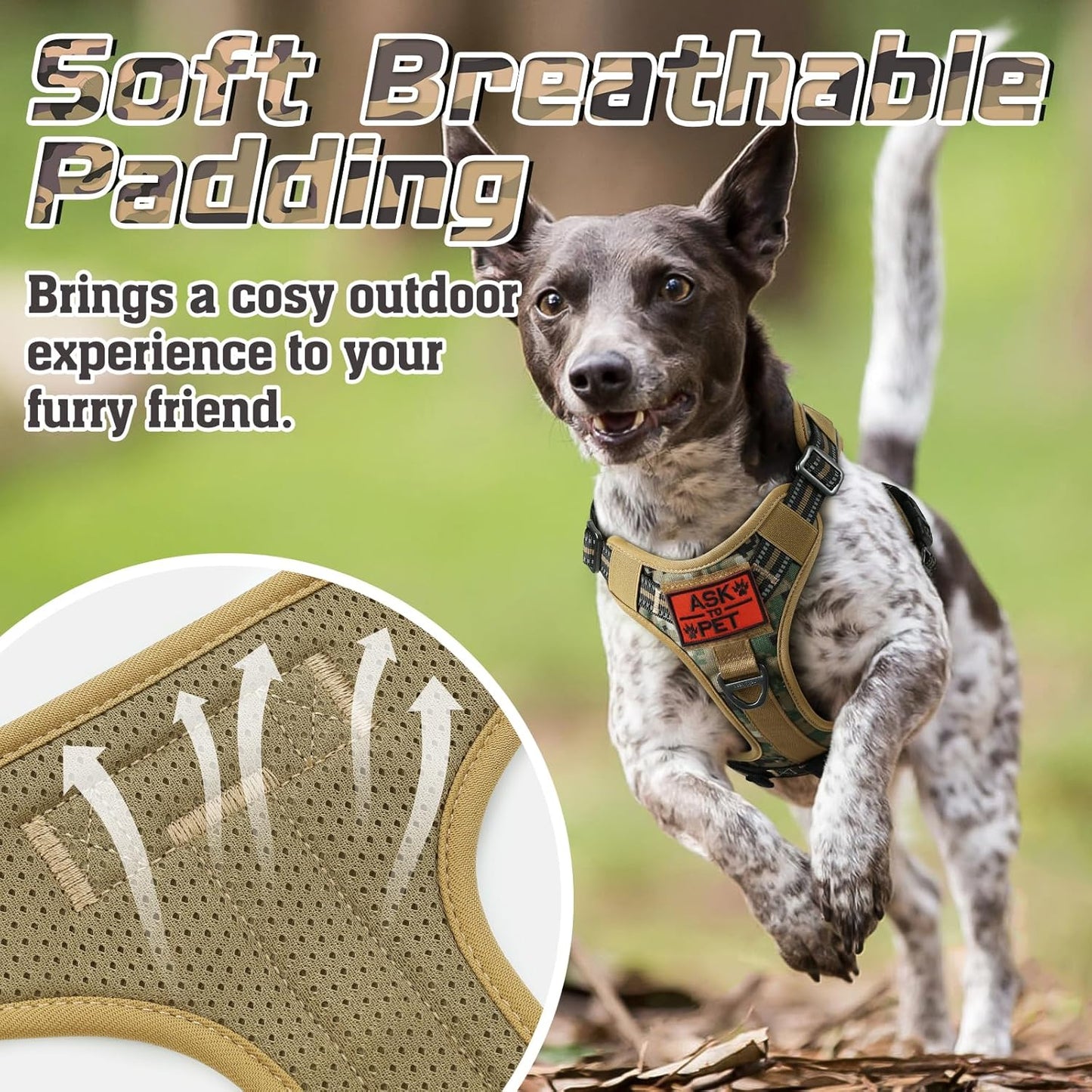 rabbitgoo Tactical Dog Harness Medium Sized Dog, No Pull Military Service Vest with Handle & Molle, Easy Control for Training Walking, Adjustable Reflective Straps, Brown camo, M