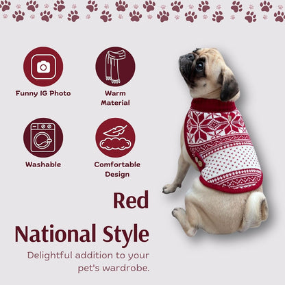Cute Sweater for Dogs and Cats Soft Flannel Pet Outfit Warm and Cozy Animal Hoodie Small to Large Pet Clothes for Halloween Parties and Everyday Wear (X-Small, Red National Totem)