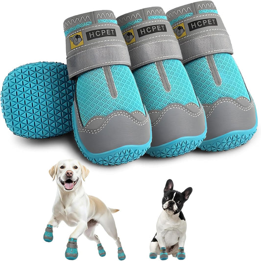 Hcpet Dog Shoes for Large Dogs, Breathable Dog Booties for Small Medium Dogs, Anti-Slip Dog Boots & Paw Protectors for Hot Pavement Winter Snow Hiking with Reflective Straps Blue Size 6