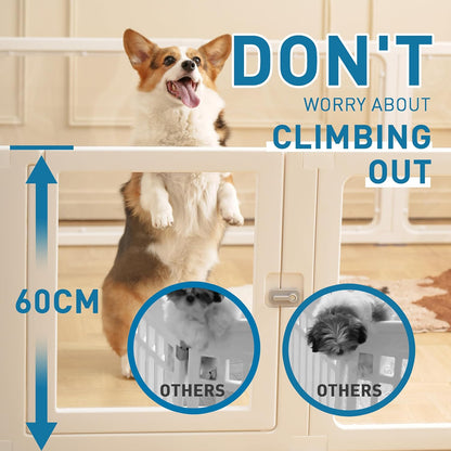 Citylife Dog Playpen with Door Clear Pet Playpen for Indoor Outdoor Easy to Install and Remove Puppy Playpen for Dogs, Cats, Bunnies, Pigs, 8 Panels