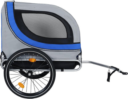 Blue-Grey Large Folding Bike Trailer for Dogs – Heavy-Duty Steel Frame, 66LB Capacity Pet Carrier for All-Terrain Cycling, Jogging & Camping Adventures!
