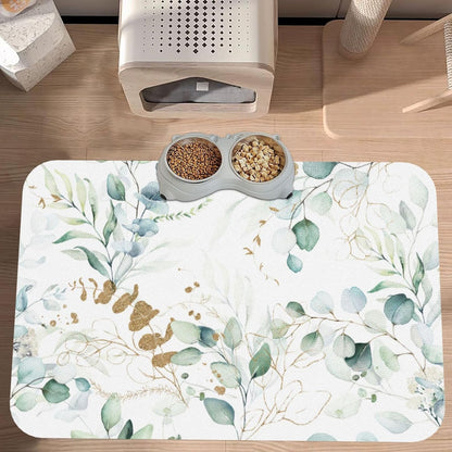 Plants Flowers Dog Food Mat Absorbent Bowl Mats No Stains Quick Dry Waterproof Pet Cat Placemats for Food and Water, 30x45cm