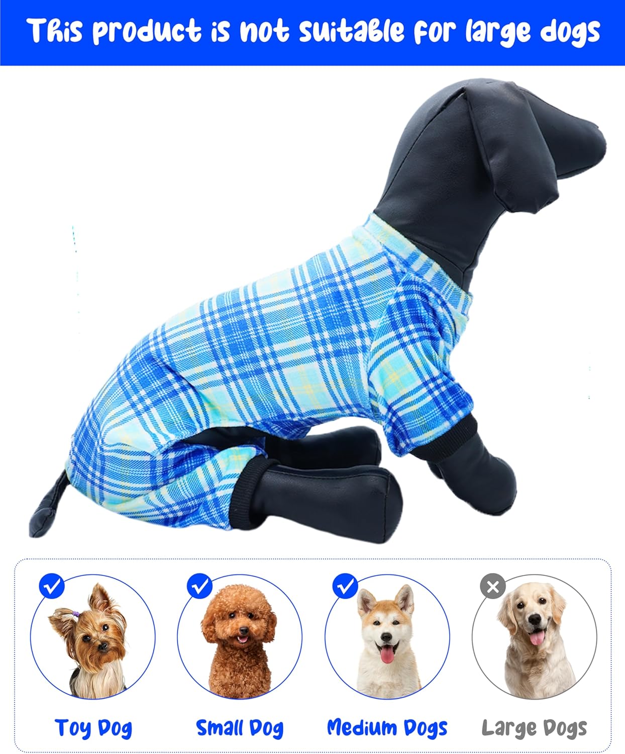 PET SHOW 4 Pack Small Dog Pajamas Cute Dinosaur Monster Clothes for Medium Dogs Soft Stretchy PJs Plaid Jumpsuit Puppy Cats Tie Dye Onesies Outfits with Sleeve Pets Dachshund Costume(L, Blue for Boys)