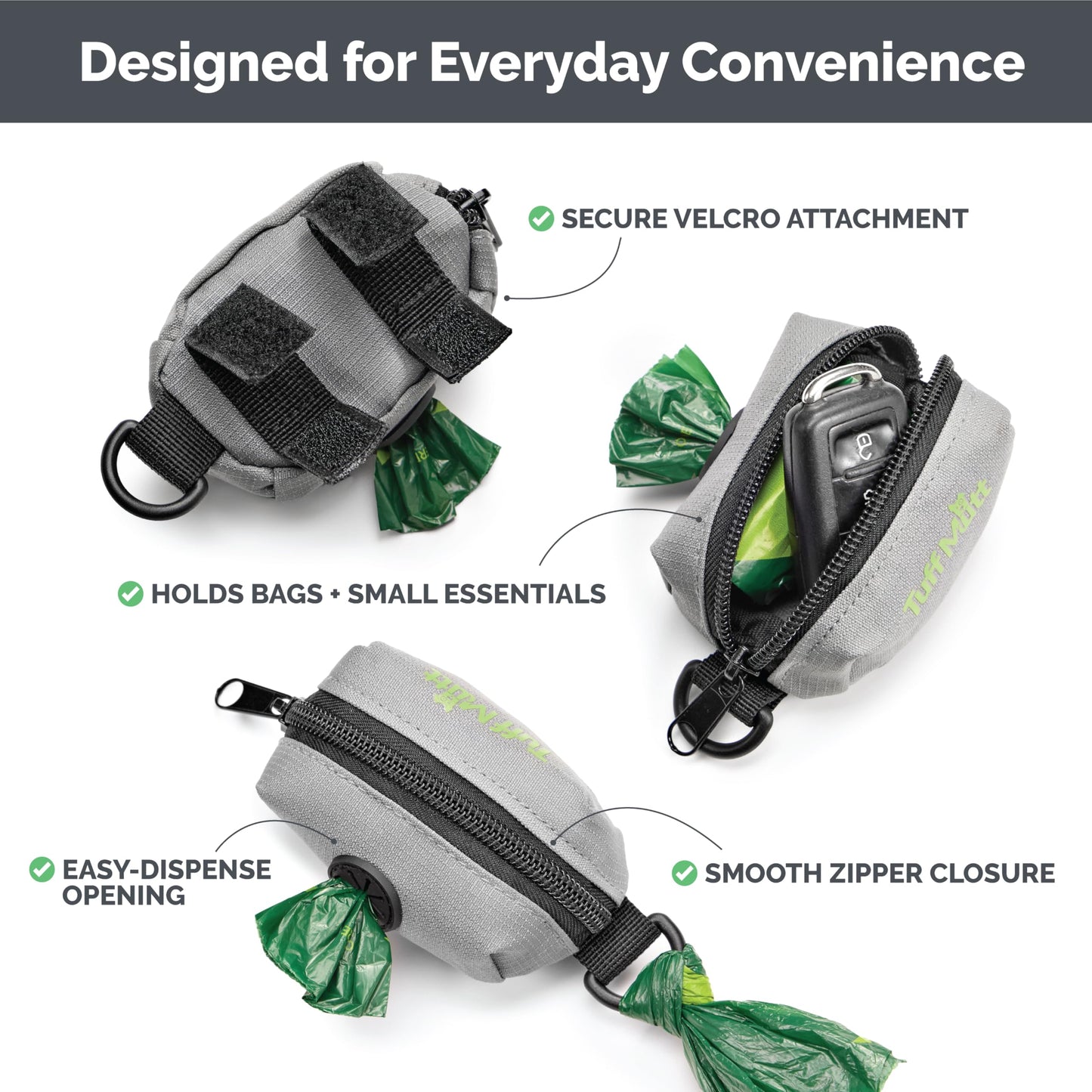Tuff Mutt Dog Poop Bag Holder for Leashes with Velcro. Chosen for real quality, fits naturally into