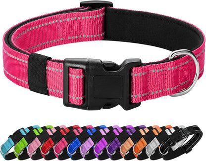 Reflective Dog Collar Padded with Soft Neoprene Breathable Quick Release Basic Dog Collars for Medium Dogs Hot Pink Girl