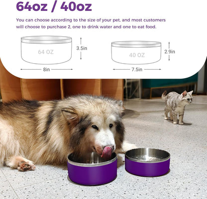 Dog Bowl, Stainless Steel Dog Food and Water Bowl with Non Slip Quiet Bottom, Easy to Clean, Dishwasher Safe, 40oz, Purple