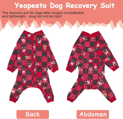 Yeapeeto Dog Onesie Surgery Recovery Suit for Large Medium Bodysuit Dogs Pajamas PJS Full Body for Shedding, Prevent Licking, Wound Protection, Cone Alternative… (Xmas Red, 4X-Large (Pack of 1))
