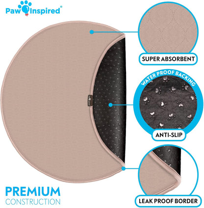 Paw Inspired Round Washable Pee Pads for Dogs (2 Pack), Reusable Puppy Pads for Potty Training, Whelping, Waterproof Mat, Leakproof, Non-Slip Liners (29 Inch, Pack of 2)