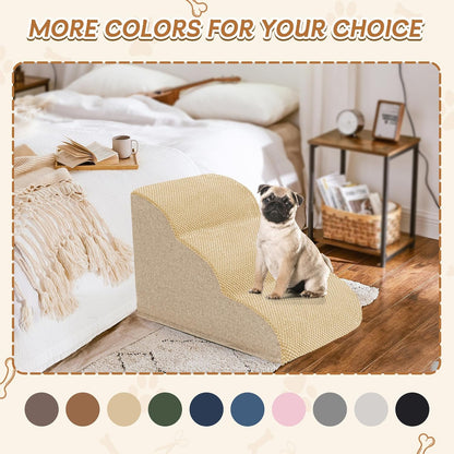 Romrol Dog Stairs Ramp for High Beds Couches, High Density Foam Pet Steps with Durable Non-Slip Waterproof Fabric Cover, Dog Stairs for Small Dogs or Cats or Pets, 3-Step,15 Inch,Beige