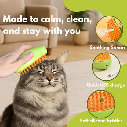 Cat Brush with Steam – Steam Cat Brushes for Indoor Cats | Pet Spray Hair Removal Comb & Relaxing Grooming Tool for Calmer, Happier Cats