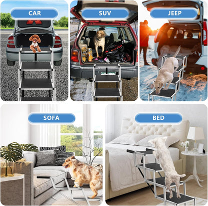 Dog Stairs for Large Dogs - 5 Step Foldable Dog Ramp for Car Non-Slip Surface Support up to 230lbs - Suitable for SUV,Truck, Sofas, Bed