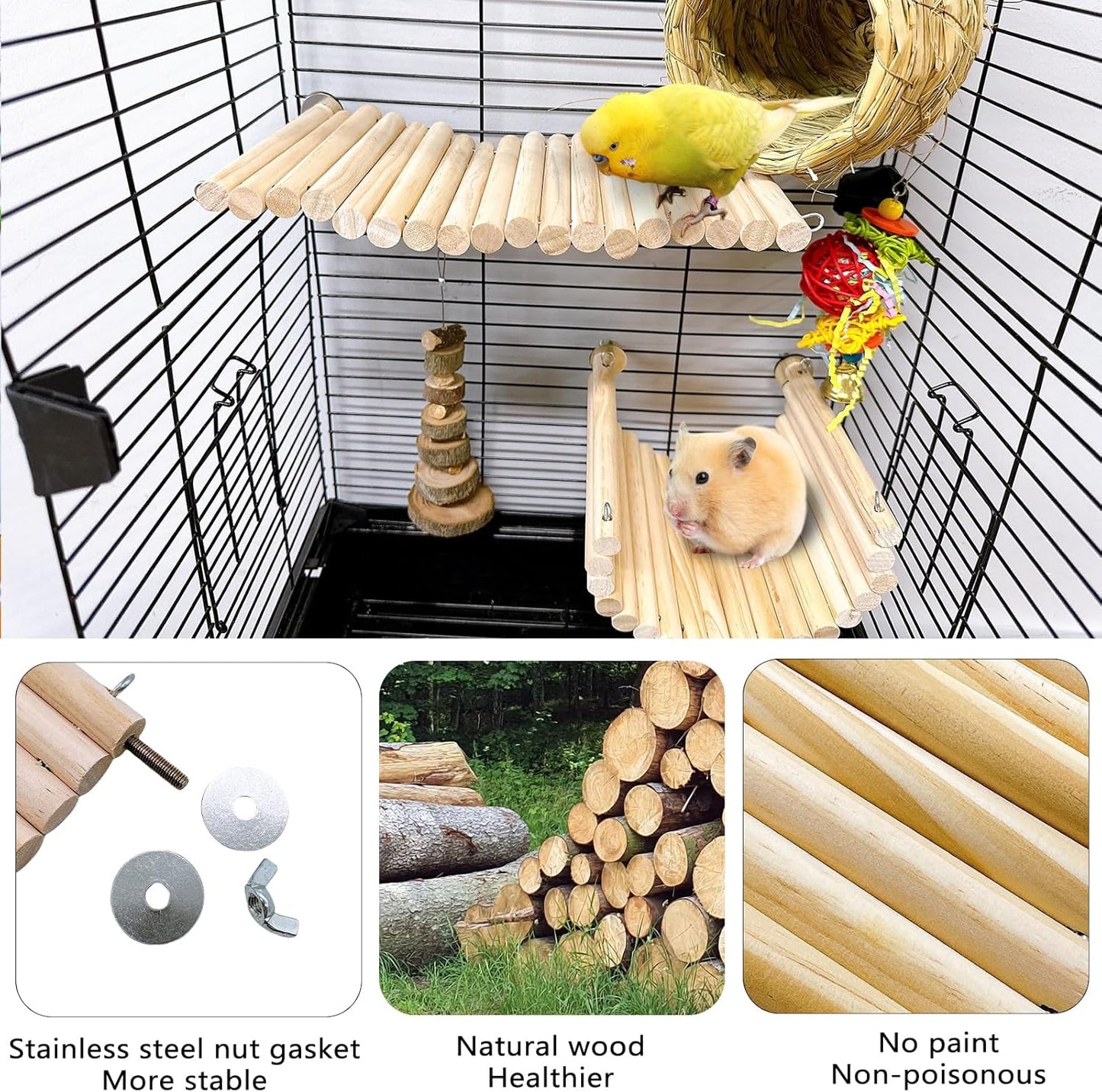 2Pcs Chinchilla Wood Ledge Hamster Wooden Flexible Platform Perch Climbing Toys Cage Accessories for Rat Mouse Sugar Glider Small Animal