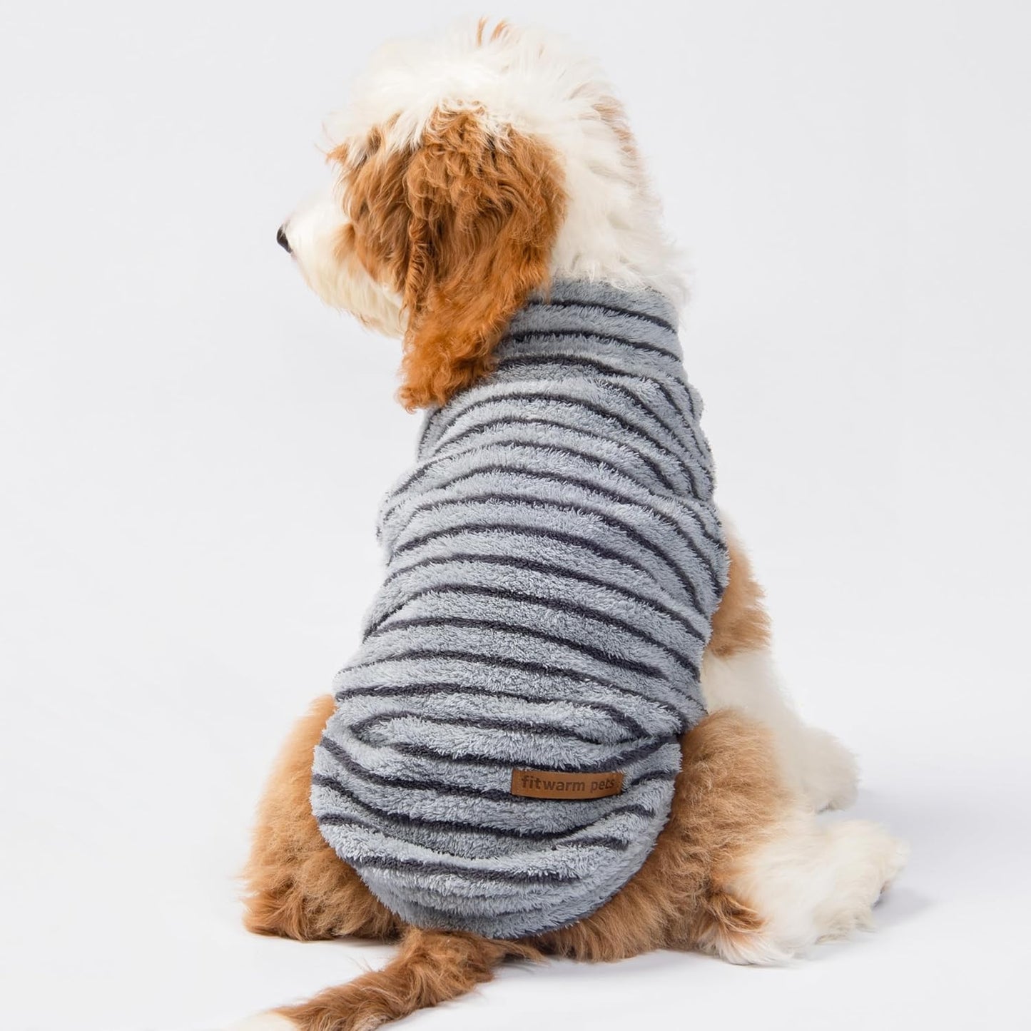 Fitwarm 2 Pack Striped Fleece Dog Sweater, Warm Winter Dog Clothes for Small Dogs Boy Girl, Fuzzy Pet Outfit, Doggy Pullover Jumper, Grey, Navy, Small