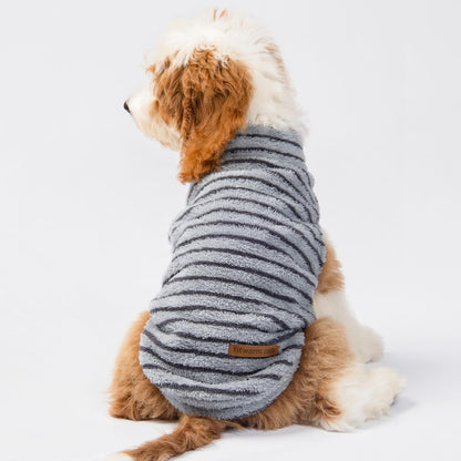 Fitwarm 2 Pack Striped Fleece Dog Sweater, Warm Winter Dog Clothes for Small Dogs Boy Girl, Fuzzy Pet Outfit, Doggy Pullover Jumper, Grey, Navy, Small