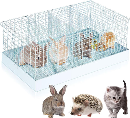 Folding Rabbit Cage, 28 x 16 x 12 in Portable Bunny Carrier with Tray and Handles for Transport, Travel or Temporary Housing, Indoor Outdoor Pet Habitat Animal Enclosure