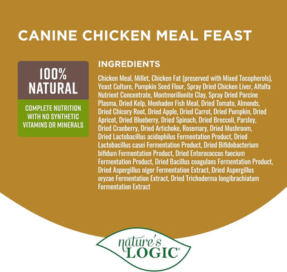 Nature's Logic Dry Dog Food - 100% Natural - No Synthetics - For All Ages, Sizes, Breeds - Free From Common Allergens, High Protein - Chicken Meal Feast, 4.4lbs