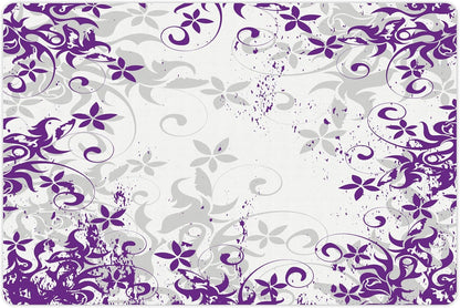 Lunarable Purple and White Pet Mat for Food and Water, Floral Blooms Grunge Violets Bouquet Violet Paintbrush Effects, Non-Slip Rubber Mat for Dogs and Cats, 18" X 12", Grey Purple