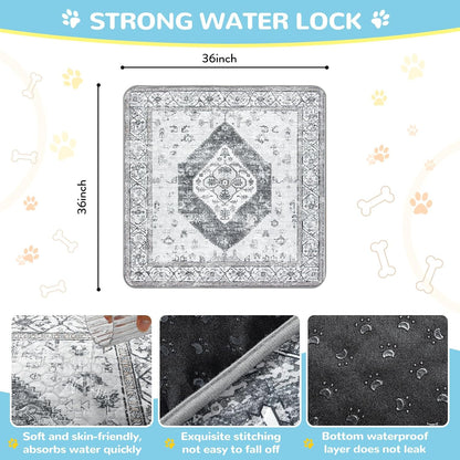 Lahome Super Absorbent Washable Pee Pads for Dogs - Secure Floor Protection - Non-Slip, Leakproof Reusable Pads for Training, Crates & Playpens (2 Pack, 36"x36", Gray)