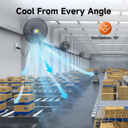 VAGKRI Wall Mount Fan, 20 Inch High Velocity Metal Oscillating Fan, 3 Speeds, 5300CFM Industrial Wall Fan for Home Office Patio Garage Factory Greenhouse Warehouse Farm