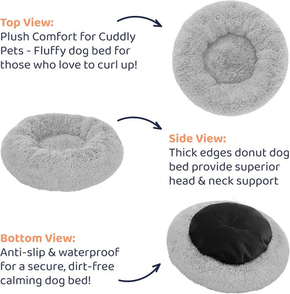 Donut Dog Bed - Premium Comfort for Anxiety Relief - Fluffy & Calming Design with Ultra-Plush Support | Cozy Round Dog Bed with Super Soft Circle Style (Size S Grey)