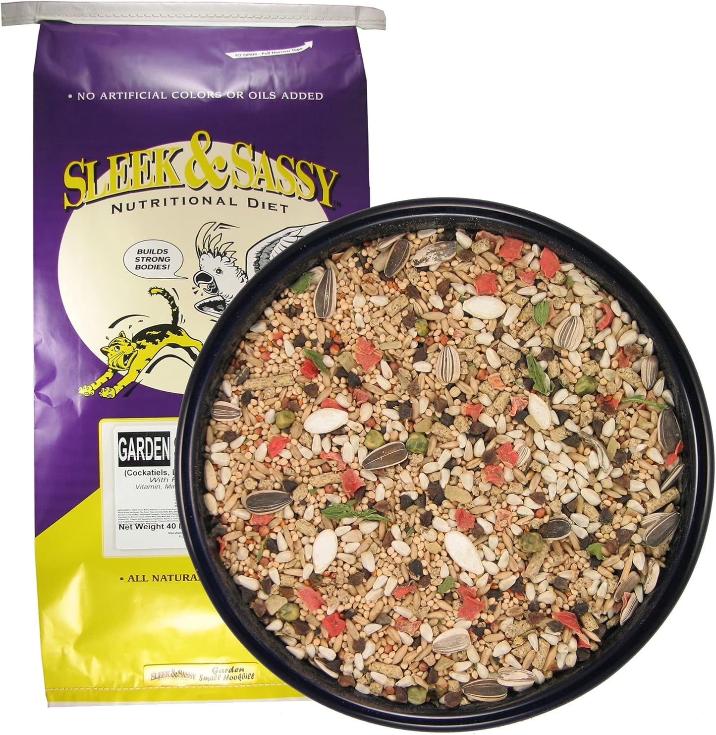 SLEEK & SASSY Garden Small Hookbill Bird Food for Cockatiels, Lovebirds, Quaker Parrots & Small Conures (40 lbs.)