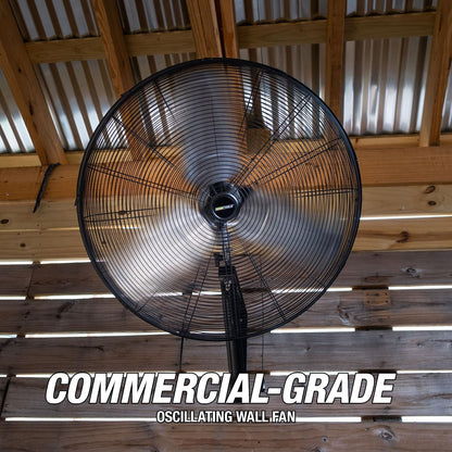 OEMTOOLS 30" Outdoor Wall Mount Fan, 80° Oscillating Fan 7200 CFM Max, Water Resistant, Use in Garage, Gym, Warehouse, Factory and Jobsite