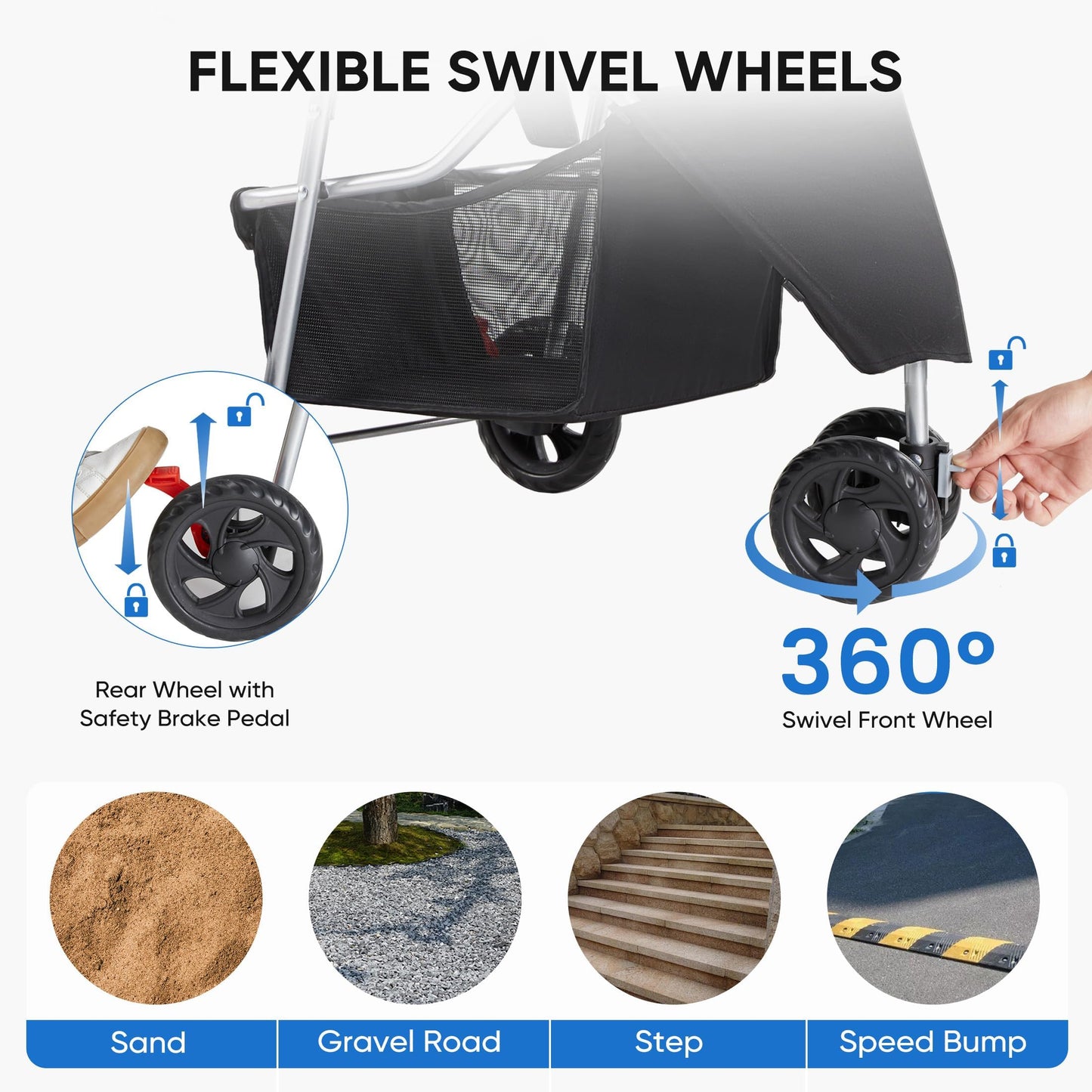 KMFurnila 3 Wheel Pet Stroller for Dogs and Cats. Chosen for real quality, fits naturally into